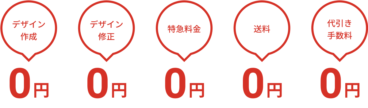 デザイン作成、デザイン修正、特急料金、送料、代引き手数料　全て0円